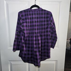 Women's Miley Cyrus Purple And Black Checkered Button Down Blouse Small